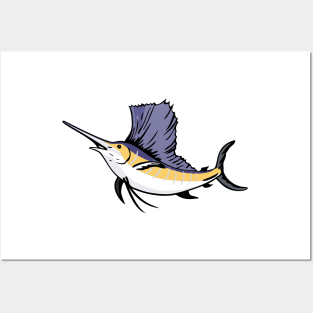 Sailfish Fish Jumping Retro Posters and Art